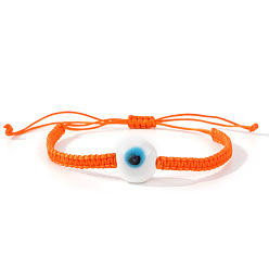 Оранжевый Браслеты ручной работы из стекла, украшенные бусинами, символизирующими "оберег от сглаза"., регулируемые браслеты шнур, оранжевые, 11.02 дюйм (28 см)