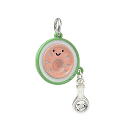 Light Green Alloy with Enamel Pendants, Watermelon Charms, Golden, Light Green, 28.5x16x8.5mm, Hole: 4mm