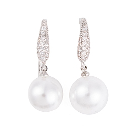 Платина Покрытие стойки латунный цирконий абс крючки для сережек с жемчугом, без кадмия и без свинца, долговечный, платина, 31x4 мм