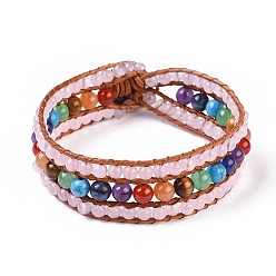 Розовый Кварц Браслеты из натурального розового кварца с бисером, со смешанным камня, кожаный шнур и застежки из сплава, дерево, 8-5/8 дюйм (22 см), 20 мм