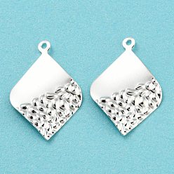Посеребрённый Кулоны из экологически чистой латуни, без кадмия и без свинца, фактурная подвеска в виде ромба, 925 серебро покрытием, 23x16x0.5 мм, отверстие : 1.2 мм