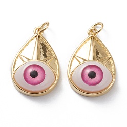 Pink Латунные подвески, с акриловыми и прыжковыми кольцами, реальный 18 k позолоченный, глаз, долговечный, розовые, 24.5x16x7.5 мм, отверстие : 3 мм, Перейти кольцо: 5x1 мм