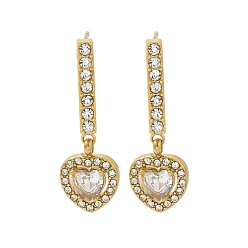 Золотой Женские серьги-гвоздики из нержавеющей стали с ионным покрытием (IP) и инкрустацией стразами и прозрачным кубическим цирконием, ромб, золотые, 29x9.5 мм