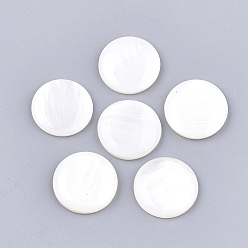 Кремово-белый Кабошонов пресноводных оболочки, с прозрачной прозрачной эпоксидной смолой, плоско-круглые, кремово-белые, 16x3~3.5 мм