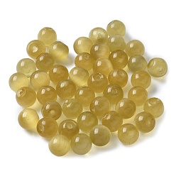 Темный Хаки Бусины Кошачие Глаза, круглые, за половину пробурено бисера, Темный хаки, 8 мм, отверстие : 1 мм