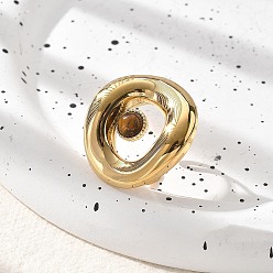 Тигровый глаз Натуральный тигровый глаз кольца палец, овальные 304 открытые манжеты из нержавеющей стали для женщин, реальный 18 k позолоченный, овальный : 28x29.5 mm, регулируемый