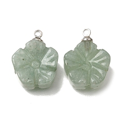 Green Aventurine Natural Green Aventurine Pendants, with 201 Stainless Steel Loops, Flower Charms, 18x14x7mm, Hole: 1.6mm