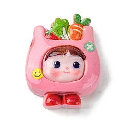 Pearl Pink Cartoon Boy Opaque Resin Decoden Cabochons, Pearl Pink, 28.5x22x10mm