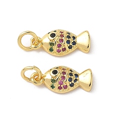 Fish Латунные микро проложить кубического циркония подвески, реальный 18 k позолоченный, с целью перехода в кольце, рыба, 15x7x3 мм, отверстие : 3.3 мм
