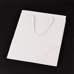 White Rectangle Cardboard Paper Bags, Gift Bags, Shopping Bags, with Nylon Cord Handles, White, 28x20x10cm