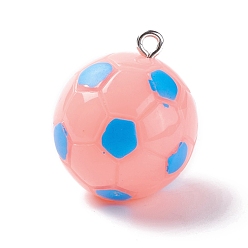 Pink Opaque Resin Pendants, with Platinum Plated Iron Loops, Football, Pink, 24.5x21.5mm