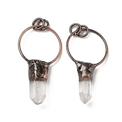 Хрусталь Природный кристалл кварца большие подвески, подвески из горного хрусталя с латунными кольцами, Красная медь, 43~68x29.5~30.5x3~13 мм, отверстие : 6 мм