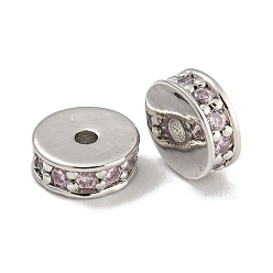 Лавандовый румянец Стойки обшивки латунь микро проложить кубического циркония бусы, без свинца и без кадмия, долговечный, платина, круглые, лавандовый румянец, 7x2.5 мм, отверстие : 1.5 мм