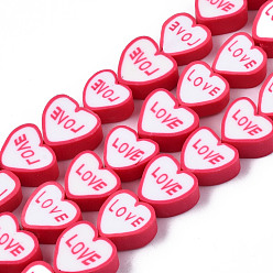 Красный Полимерной глины ручной работы бисер нитей, сердце любовью, красные, 9~11x8.5~11x3.5~5 мм, отверстие : 1.5 мм, около 40 шт / нитка, 14.17 дюйм ~ 14.37 дюйм (36 см ~ 36.5 см)