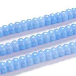 Light Sky Blue K9 Glass Beads Strands, Imitation Jade Glass Beads, Rondelle, Light Sky Blue, 8~8.5x4.5~5mm, Hole: 1.4mm, about 84pcs/Strand, 15.87 inch(40.3cm)