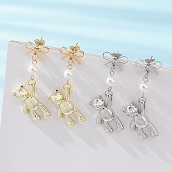 Золотой & Цвет Нержавеющей Стали 2 пары серег-гвоздиков из сплава, медведь, с 304 фурнитурой для сережек из нержавеющей стали и латуни, золотые и нержавеющая сталь цвет, 49.5x24 мм