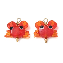 Golden 304 Stainless Steel & Glass Pendants, Crab Charms, Golden, 23x23x8mm, Hole: 3x4mm