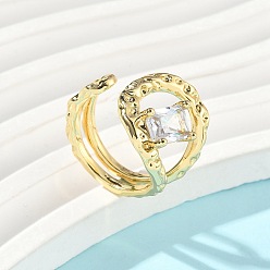 Rectangle Латунные кольца-манжеты с микропаве и прозрачным цирконием для женщин, реальный 18 k позолоченный, прямоугольные, 0.77 дюйм (1.95 см), внутренний диаметр: 0.71 дюйм (1.81 см)