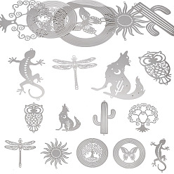 Stainless Steel Color 9Pcs 9 Styles 201 Stainless Steel Links Connector Charms, Etched Metal Embellishments, Mixed Shapes, Non-Tarnish, Stainless Steel Color, 80~100x73~100x0.3mm, Hole: 1.8~2mm, 1pc/style