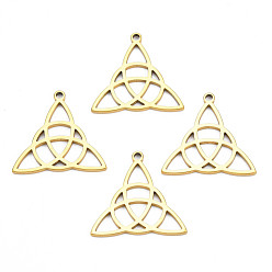 Real 18K Gold Plated Ion Plating(IP) 201 Stainless Steel Pendants, Trinity Knot, Nickel Free, Real 18K Gold Plated, 25x26x1.5mm, Hole: 1.8mm