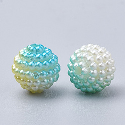 Champagne Yellow Imitation Pearl Acrylic Beads, Berry Beads, Combined Beads, Rainbow Gradient Mermaid Pearl Beads, Round, Champagne Yellow, 10mm, Hole: 1mm, about 200pcs/bag