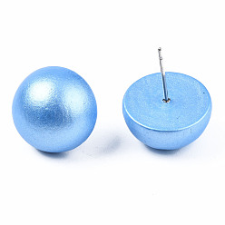 Светло-Голубой Расписные полукруглые серьги из дерева шима для девушек и женщин, серьги-гвоздики с 316 хирургическими булавками из нержавеющей стали, Небесно-голубой, 15x8.5 мм, штифты : 0.7 мм
