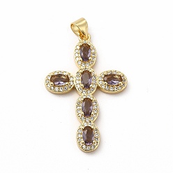 Сланцево-синий Стойки обшивки латунь кубического циркония подвески, без кадмия и без свинца, реальный 18 k позолоченный, долговечный, религия крест очарование, синевато-серый, 33.5x22x3.5 мм, отверстие : 3.5x4.5 мм