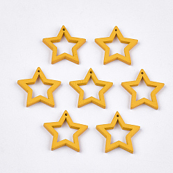 Золотистый Расписные подвески из тополя, звезда, золотые, 24.5~25x24.5x2.5 мм, отверстие : 1.2 мм