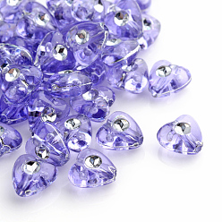 Средний Фиолетовый Металлизированный прозрачные акриловые шарики, серебристого металла, обвитыми, сердце, средне фиолетовый, 8x8x4.5 мм, Отверстие : 1 мм , около 3300 шт / 500 г