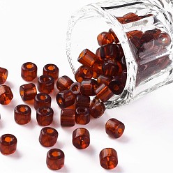Sienna Transparent Colours Glass Round Bugle Beads, Round Hole, Sienna, 4~6x5~6mm, Hole: 1.8mm, about 2250pcs/pound