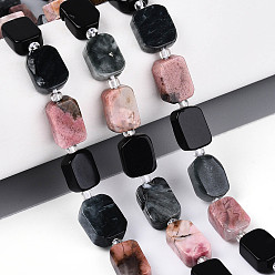 Смешанные камни Нити из натуральных бусин родонита, орлиного глаза и обсидиана, овальные, с бисером и картоном, 10~14x7~10x3.5~6 мм, отверстие : 0.7~1 мм, около 13~14 шт / нитка, 7.09~7.87 дюйм (18~20 см), 1 прядь / комплект