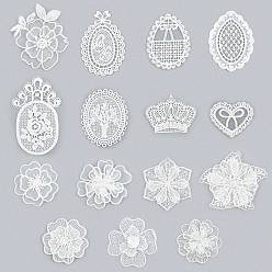 White 15Pcs 15 Style Lace Embroidery Sewing Fiber, DIY Garment Accessories, Mixed  Shape, White, 64x84x1mm, 1pc/style