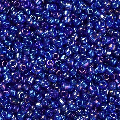 Blue Round Glass Seed Beads, Transparent Colours Rainbow, Round, Blue, 2mm