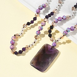 Amethyst Natural Amethyst Rectangle Pendant Glass Beaded Long Necklaces, 29.92 inch(76cm)