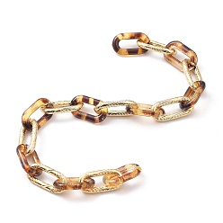 Dunkelgolden Handgefertigte transparente Acrylkabelketten, mit strukturierten Aluminiumgliedern, ungeschweißte, für Schmuck machen, Licht Gold, dunkelgolden, Links: 15.5x7x2 mm und 14x8x2 mm, 39.17 Zoll(1m)Strang