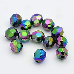 Black Eco-Friendly Poly Styrene Acrylic Beads, Faceted, Round, AB Color, Black, 8mm, Hole: 1.5mm, about 2000pcs/500g