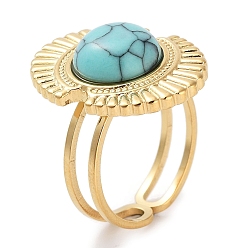 Синтетическая Бирюза Ионное покрытие (ip) 304 кольцо из нержавеющей стали, регулируемые синтетические бирюзовые кольца, овальные, 17x22 мм, внутренний диаметр: регулируемый