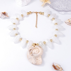 Белый Летние пляжные ожерелья из пластиковых бусин CCB с подвеской в форме раковины из смолы и цепочками с литой отделкой, золотые, белые, 17.91 дюйм (45.5 см)