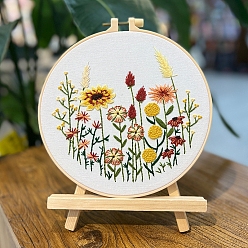 Gold Flower Pattern DIY Embroidery Kits, Including Embroidery Cloth & Thread, Needle, Embroidery Hoop, Instruction Sheet, Gold, 200mm