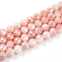 Светло-Коралловый Антикоррозийные гальванические стеклянные бусины, имитация драгоценных камней, круглые, с покрытием AB цвета, граненые, два тона, свет коралловый, 7~8 мм, отверстие : 1~1.2 мм, около 51 шт / нитка, 14.96 дюйм (38 см)