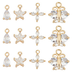 Прозрачный 12шт 3 подвески из латуни с кубическим цирконием, без никеля , реальный 18 k позолоченный, разнообразные, прозрачные, 9~13x5~7.5x3~5 мм, отверстие : 1~2 мм, 3 шт / стиль
