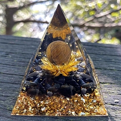 Тигровый глаз Украшение дисплея смолы, с натуральным тигровым глазом и натуральным обсидианом, для украшения дома, пирамида, 60x60x60 мм