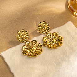 Золотой День святого Валентина 304 серьги-гвоздики из нержавеющей стали с подвесками, цветок, золотые, 53x32 мм