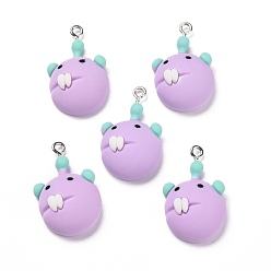 Lilac Opaque Resin Pendants, with Platinum Tone Iron Loops, Monster, Lilac, 28x17x9mm, Hole: 2mm