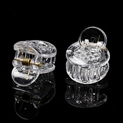 Прозрачный Пластиковые зажимы когтя волос, заколка для волос с противоскользящим покрытием, С золотыми результатами железа, плоско-круглые, прозрачные, 24.5x21x22 мм