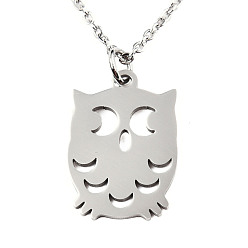 Stainless Steel Color Non-Tarnish 201 Stainless Steel Pendant Necklaces, with Cable Chains, Owl, Stainless Steel Color, 15.7 inch(40cm), 1.5mm, Owl: 20x13.5x1mm