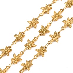 Real 18K Gold Plated 5M 304 Stainless Steel Starfish Link Chains, Soldered, with Spool, Ion Plating(IP), Long-Lasting Plated, Real 18K Gold Plated, 11x7.5x3mm, about 16.40 Feet(5m)/Roll
