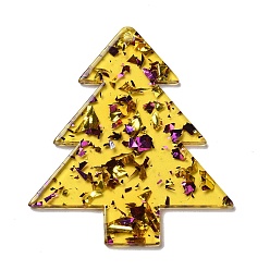 Gold Christmas Theme Double-sided Printed Acrylic Pendants, for Christmas Tree Charm, Gold, 49x42x2mm, Hole: 1.6mm