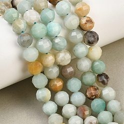 Flower Amazonite Натуральный цветок амазонитовые бусины пряди, круглые, граненые, 8~8.5x7.5 мм, отверстие : 1 мм, около 50 шт / нитка, 14.57'' (37 см)