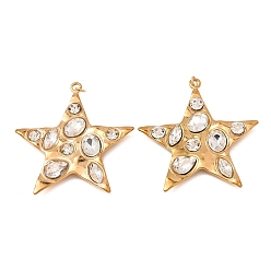 Star 304 Stainless Steel Pendants, with Rhinestone, Ion Plating(IP), Golden, Star Charms, 43x41x5mm, Hole: 3mm